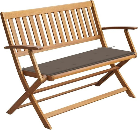 Patio Bench Outdoor Patio Bench Wood Garden Folding Bench with Armrests, Cushion 47.2" Solid Acacia Wood