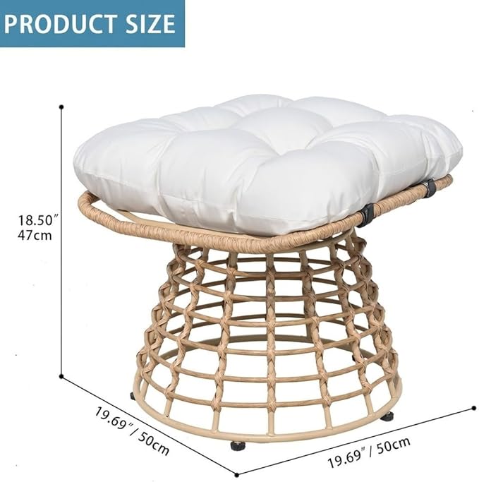 2 Pieces Swivel Outdoor Ottomans for Patio Foot Rest, PE Rattan Wicker Ottoman with Cushions - Photo 4