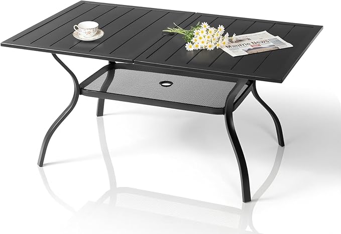 VINGLI 59" Rectangle Patio Table for 6, Metal Outdoor Dining Table with Umbrella Hole - Photo 6