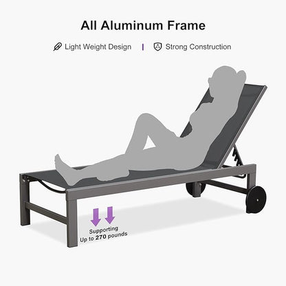 PURPLE LEAF Patio Chaise Lounge Set for 4 Outdoor Pool Lounge Chairs with Adjustable Backrest and Side Tables Aluminum Reclining Sunbathing Tanning Chair for Outside Poolside Yard Balcony, Grey