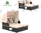 Tangkula Patio Rattan Daybed with Retractable Canopy, Outdoor Wicker Sunbed Lounger with 2 Foldable Side Tables - Photo 4