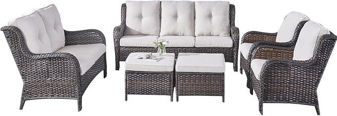 Rilyson Wicker Patio Furniture Set - 6 Piece Rattan Outdoor Sectional Conversation Sets with 1 Sofa, 1 Loveseat - Photo 3