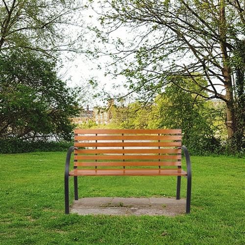 48" Outdoor Garden Bench, Patio Furniture Outdoor Chair with Hardwood Slats and Steel Frame, Weather Proof 2-Person Outdoor Loveseat with Black Handrail for Park, Porch, Pool, Backyard