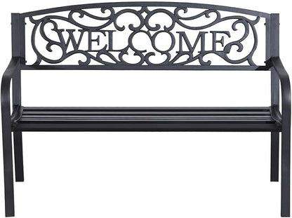 Metal Outdoor Garden Bench with Welcome Design