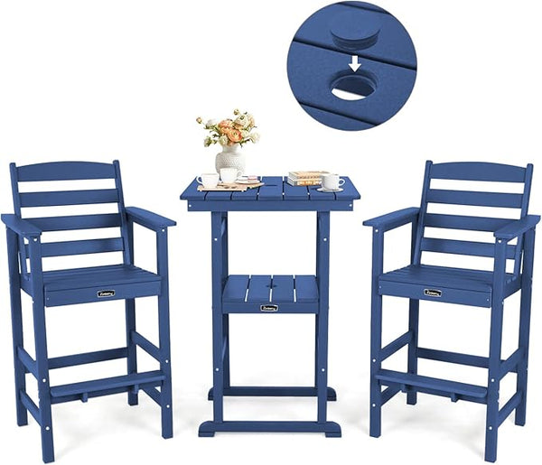 FUNBERRY Outdoor Bar Set with Umbrella Holes, Tall Adirondack Chairs and Table - Photo 1