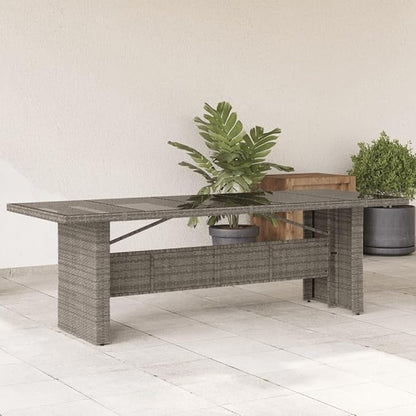 vidaXL Patio Dining Table - Gray Poly Rattan & Tempered Glass - Outdoor Garden/Lawn Furniture for Patio/Deck - 94.5"x35.4"x29.5"