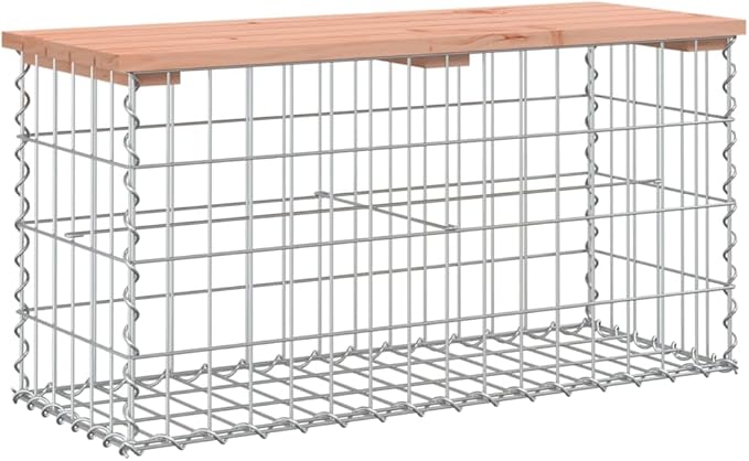 Douglas Fir Wood Garden Bench with Gabion Base, Outdoor Patio Seating for Two Adults, Durable and Rustic Design, Easy Assembly, Compact Furniture for Balcony or Garden
