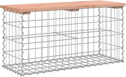 Douglas Fir Wood Garden Bench with Gabion Base, Outdoor Patio Seating for Two Adults, Durable and Rustic Design, Easy Assembly, Compact Furniture for Balcony or Garden