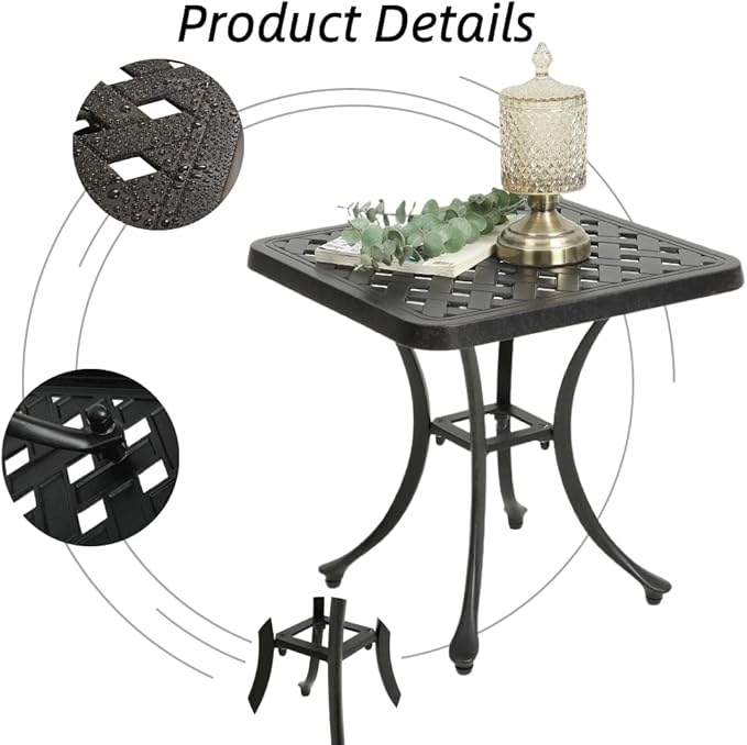 Patio Side Table, Cast Aluminum Square Outdoor Coffee Table for Backyard Garden or Balcony (Antique Brass)