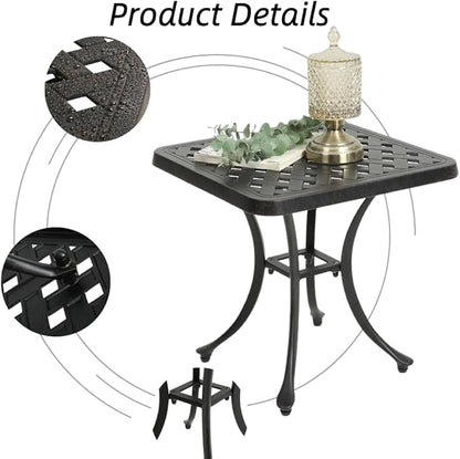 Patio Side Table, Cast Aluminum Square Outdoor Coffee Table for Backyard Garden or Balcony (Antique Brass)