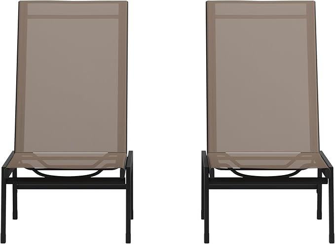 Flash Furniture Brazos Set of 2 Adjustable Chaise Lounge Chairs, Outdoor Five-Position Recliners, All Weather, Black/Brown
