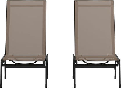 Flash Furniture Brazos Set of 2 Adjustable Chaise Lounge Chairs, Outdoor Five-Position Recliners, All Weather, Black/Brown