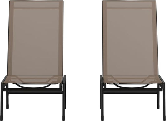Flash Furniture Brazos Set of 2 Adjustable Chaise Lounge Chairs, Outdoor Five-Position Recliners, All Weather, Black/Brown