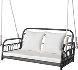 DORTALA 2-Person Porch Swing Outdoor, Patio Wicker Hanging Swing Bench with Cushions, Metal Frame, Ropes - Photo 1