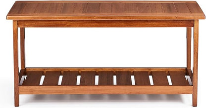 VINGLI Outdoor Wooden Coffee Table, 2-Tier Storage Rectangle Patio Coffee Table for Outside, Solid Wood Low Outdoor Table for Balcony Porch and Deck