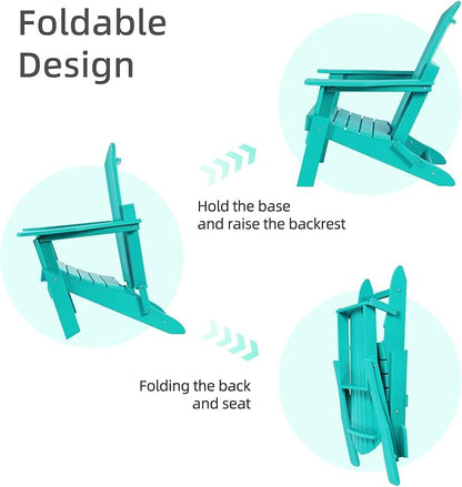 Aoodor Folding Adirondack Chair HDPE Outdoor All-Weather Chair for Patio, Garden, Backyard, Lawn, Fire Pit, Aruba