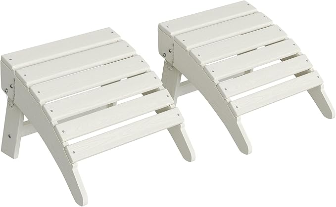 Garvee Folding Adirondack Ottoman Set of 2, HDPE Outdoor Footrest for Adirondack Chair, All-Weather Resistant for Deck Backyard Patio Outside Poolside Porch Lawn - White