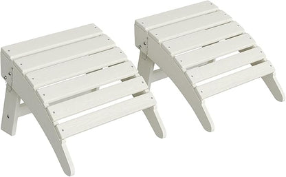 Garvee Folding Adirondack Ottoman Set of 2, HDPE Outdoor Footrest for Adirondack Chair, All-Weather Resistant for Deck Backyard Patio Outside Poolside Porch Lawn - White