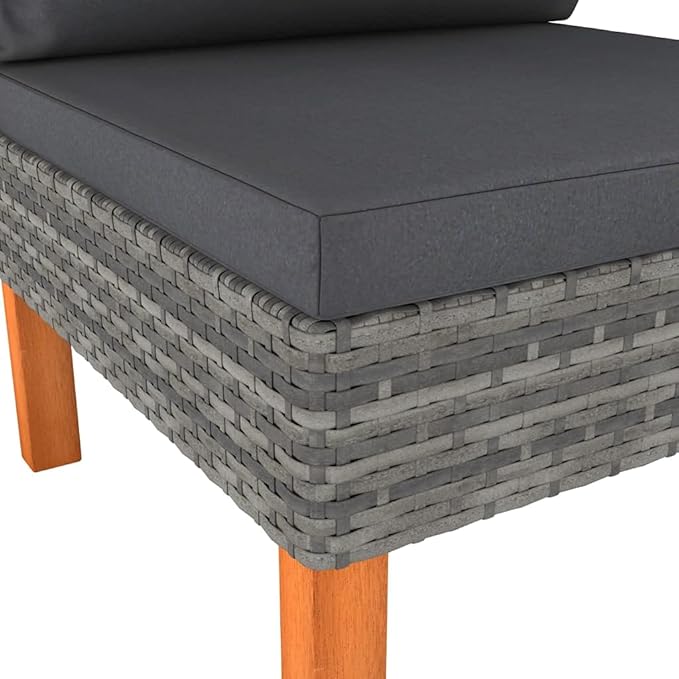 vidaXL Modern Middle Outdoor Sofa in Grey | Durable Poly Rattan and Comfy Polyester Cushion for Indoor and Outdoor Use - Photo 4