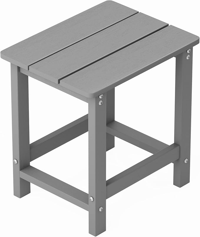 MXIMU Outdoor Side Table for Patio: 16" HIPS Weatherproof Adirondack Table - Small End Tables for Outside Porch Deck Pool Balcony Backyard - Easy Assembly No Maintenance Grey