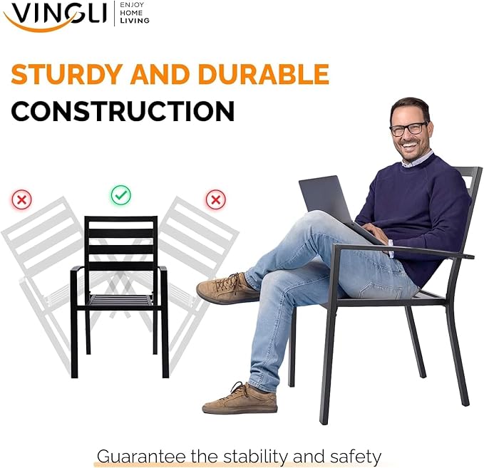 VINGLI Outdoor Dining Chairs Set of 4, Metal Frame Patio Chairs with Armrests - Photo 4