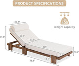 78.8'' Outdoor Patio Chaise Lounge Chair, Acacia Wood Adjustable Recliner with Headrest, Perfect for Terrace, Poolside - Photo 2