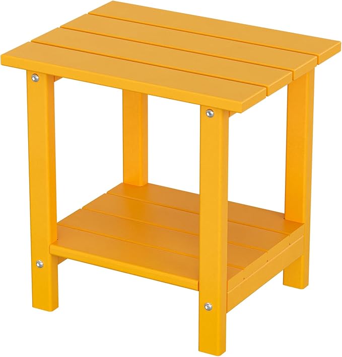 Adirondack Outdoor Side Table, 16.6" Small Patio End Table, 2-Tier HDPE Plastic Table for Poolside Porch Garden, Weather Resistant & Easy Assembly (Tangerine, Rectangle)