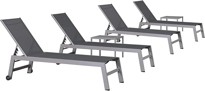 PURPLE LEAF 6-Piece Patio Chaise Lounge Outdoor Pool Lounge Chairs with Adjustable Backrest and Side Tables Aluminum - Photo 1