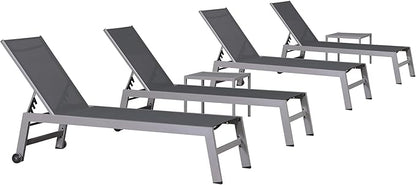 PURPLE LEAF 6-Piece Patio Chaise Lounge Outdoor Pool Lounge Chairs with Adjustable Backrest and Side Tables Aluminum Reclining Sunbathing Tanning Chair for Outside Poolside Yard Balcony, Grey