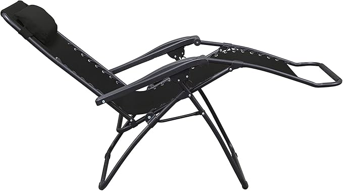 Caravan Sports Zero Gravity Outdoor Portable Folding Camping Lawn Deck Patio Lounge Chair with Adjustable Headrest, Black (Pair)