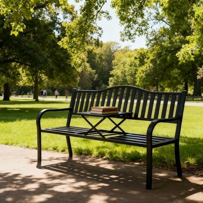 SHGJ&SOFT Outdoor Bench, Garden Bench,Outdoor Metal Frame Patio Park Bench with a Small Table,for Porch, Lawn,Garden,Yard (BK-04)