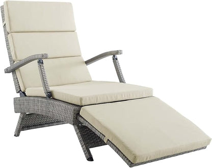 Modway Envisage Outdoor Patio Wicker Rattan Chaise Lounge in Light Gray Beige