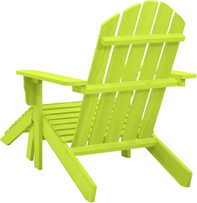Adirondack Garden Chair with Footrest, Adirondack Chair, Wooden Recliner Chair, Adirondack Garden Chair, Deck Chair, Balcony Chair, Garden Lounger, Solid Wood, Fir Green