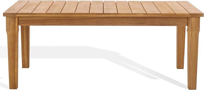 SAFAVIEH Couture Outdoor Patio Furniture Collection - Martinique Rectangular Coffee Table, Natural Teak Solid Wood Slatted Top (CPT1014D)