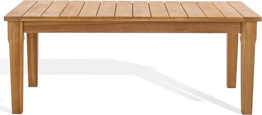 SAFAVIEH Couture Outdoor Patio Furniture Collection - Martinique Rectangular Coffee Table, Natural Teak Solid Wood Slatted Top (CPT1014D)