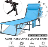 Patio Lounge Chair Folding Chaise Bed - Heavy-Duty 400lb Capacity Portable Adjustable Recliner w/Pillow for Pool - Photo 6