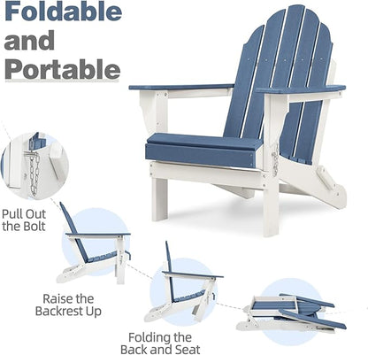 Aoodor HDPE Outdoor All-Weather Folding Adirondack Chair for Patio, Garden, Backyard, Lawn, Fire Pit, Set of 4, Navy Blue