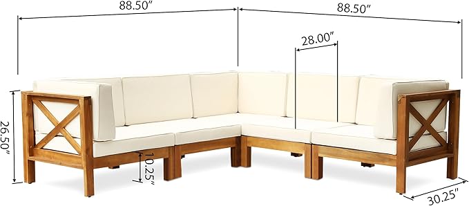 Christopher Knight Home Outdoor Acacia Wood 5 Seater Sectional Sofa Set with Water-Resistant Cushions, Teak and Beige