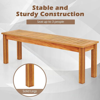 Giantex 52" Outdoor Benches of 2, Patio Wood Bench with Slatted Seat and Solid Wood Legs, 794 LB Capacity, Outside Acacia Wood Garden Bench for Patio, Entryway, Backyard, Porch