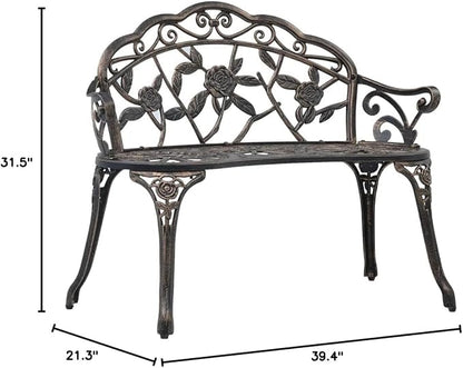 Bistro Bench, with backrest and Armchair, Garden Bench, Park Bench for Yard, Garden, Patio, Lawn, 39.4" Bronze Cast Aluminum