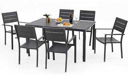 AECOJOY 60" Outdoor Dining Table, Aluminum Patio Table with Wood-Plastic Composite Tabletop,6 Seater Dining Table for Backyard Garden