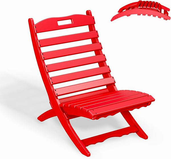 GREENVINES Folding-Xavier-Chair | Wave | Portable Adirondack-Chairs | HDPE Plastic | All Weather Fire-Pit Chair | Red - Photo 1
