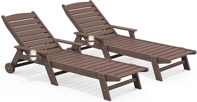 SERWALL Patio Chaise Lounge Chair Set of 2, 78'' Long 5-Positions Adjustable HDPE Outdoor Lounger for Pool - Photo 1