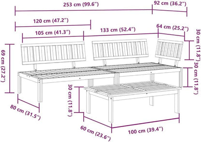 vidaXL 3 Piece Solid Acacia Wood Garden Pallet Sofa Set, Garden Table and Chair Set, Balcony Furniture Set