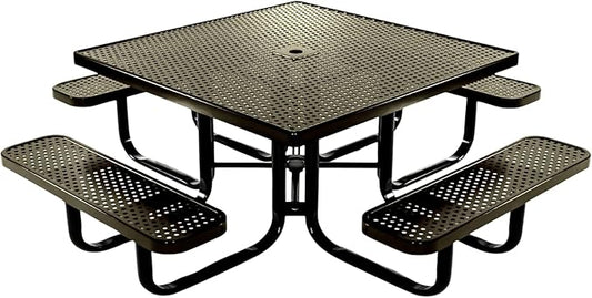 COATEDOUTDOORFURNITURE Heavy-Duty Portable Outdoor Kids Table with Umbrella Hole, Punched Steel Kids Picnic Table, Commercial-Grade, Made in America (46 in, Square, Childrens, Textured Gold Vein)
