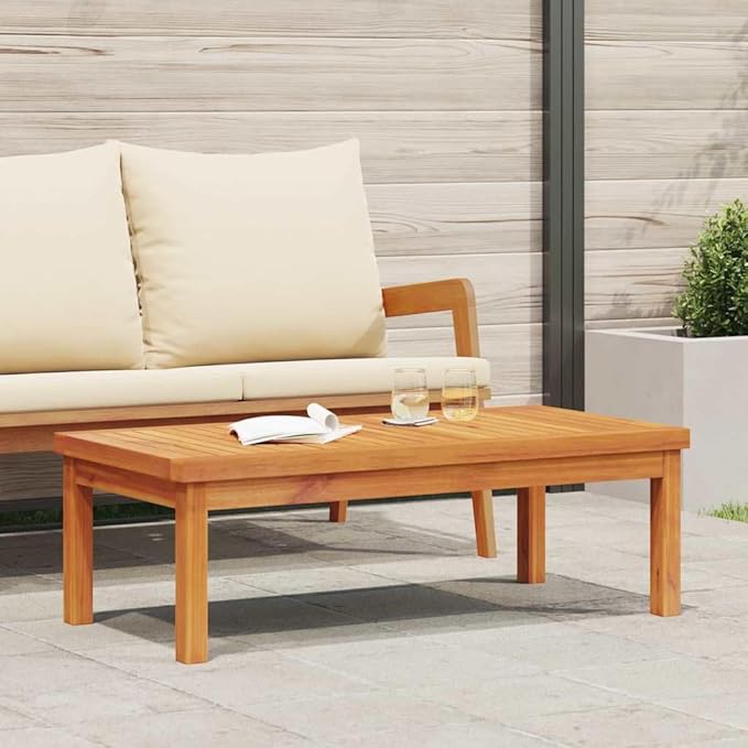 Solid Acacia Wood Coffee Table Rectangular Natural Acacia Wood Medium Size Indoor Outdoor Furniture for Living Room Patio Balcony