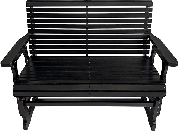 Fortune Candy Wooden Patio Glider with High Roll Back and Deep Contoured Seat, Solid Fir Wood, 2-Seater, Heavy Duty 800 LBS, 4 Ft. (Carbon Black)