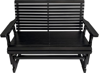 Fortune Candy Wooden Patio Glider with High Roll Back and Deep Contoured Seat, Solid Fir Wood, 2-Seater, Heavy Duty 800 LBS, 4 Ft. (Carbon Black)