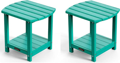 Ciokea Adirondack Outdoor Side Table 2 Pack, 2-Tier Sturdy Patio End Table Weather Resistant for Patio, Pool, Porch, Lake Blue