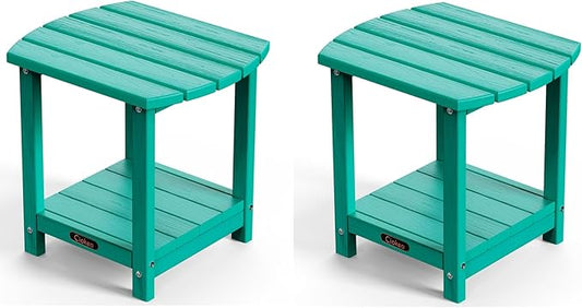 Ciokea Adirondack Outdoor Side Table 2 Pack, 2-Tier Sturdy Patio End Table Weather Resistant for Patio, Pool, Porch, Lake Blue